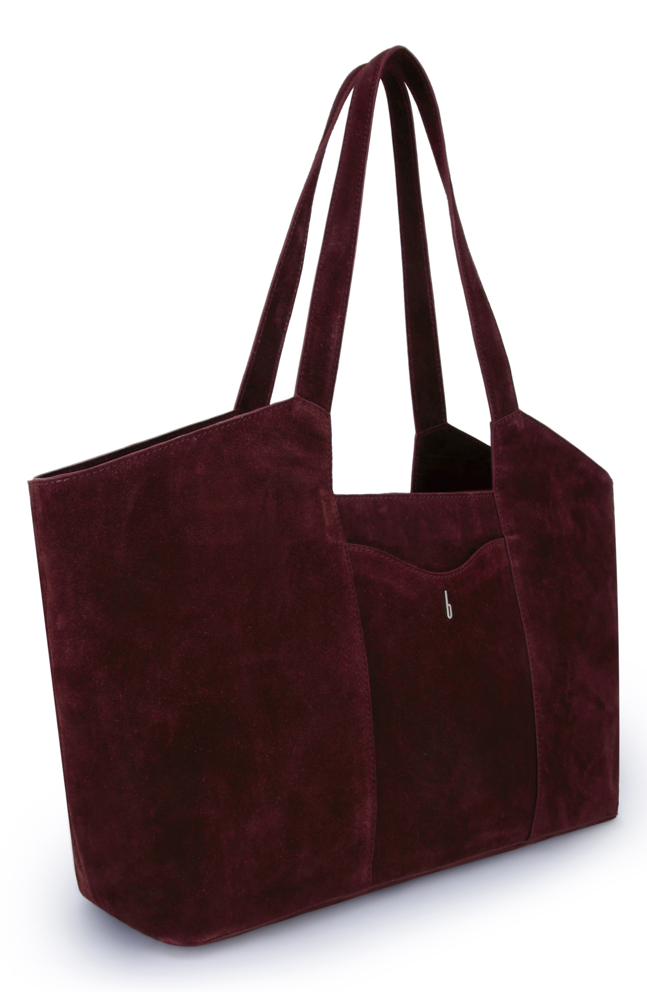 Melina Suede Leather Tote, Alternate, color, BURGUNDY