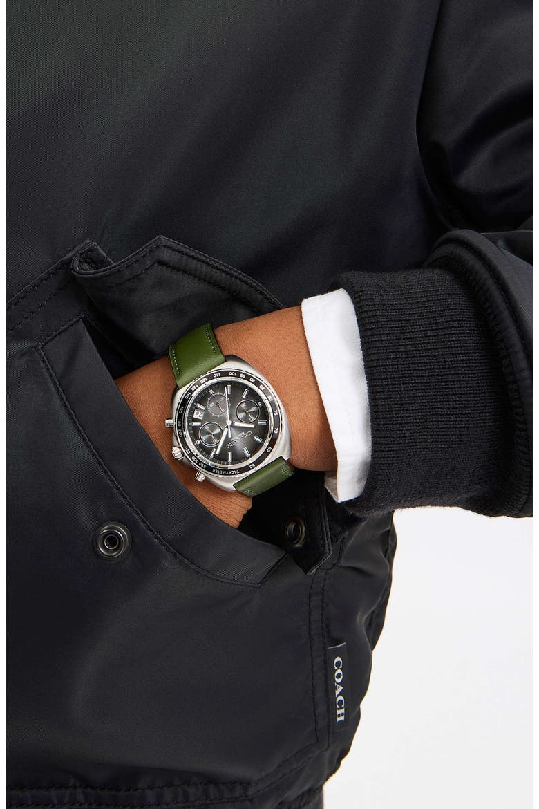 Charter Leather Strap Watch, Alternate, color, GREY