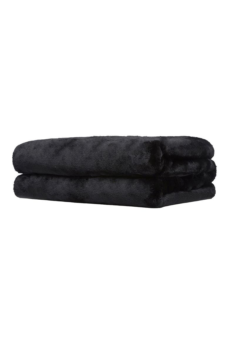 Brady Faux Fur Throw Blanket, Main, color, NOIR