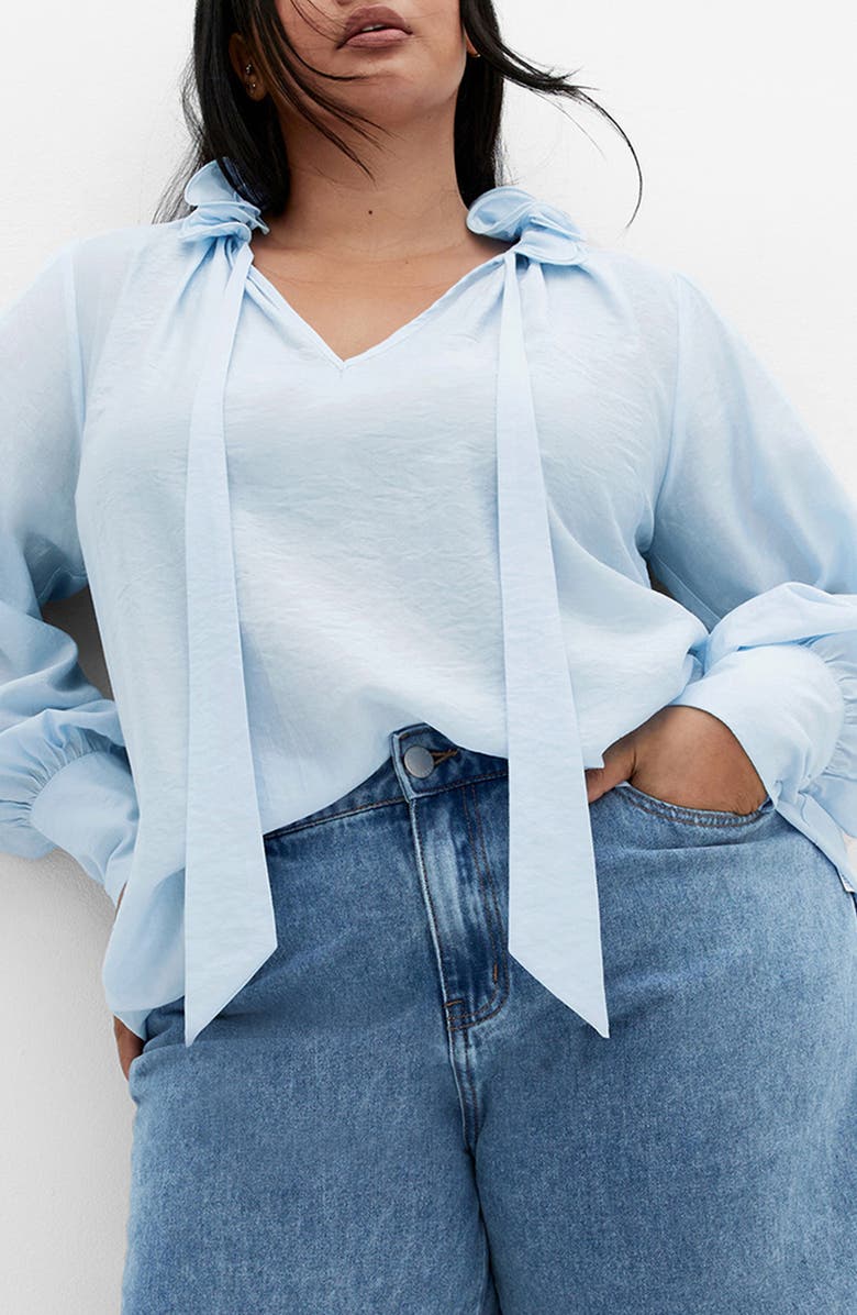 City Chic Antoinette Tie Neck Top, Main, color, Sky Blue