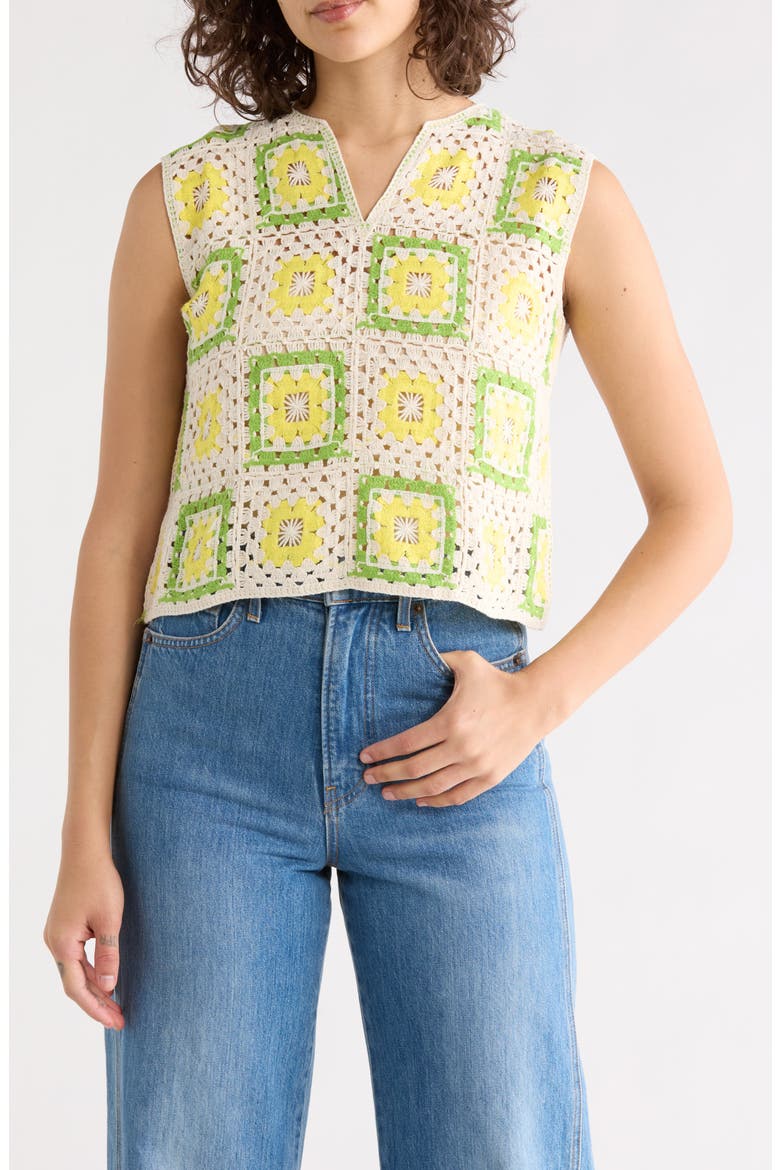 Granny Square Crochet Tank, Main, color, LIME/ GREEN