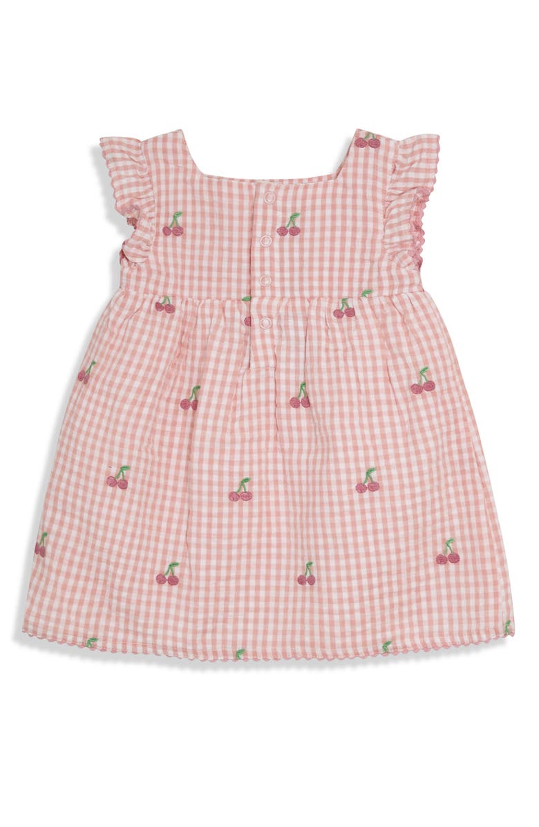JOJO MAMAN BEBE Cherry Embroidered Gingham Dress, Bloomers & Bucket Hat Set, Alternate, color, Pink