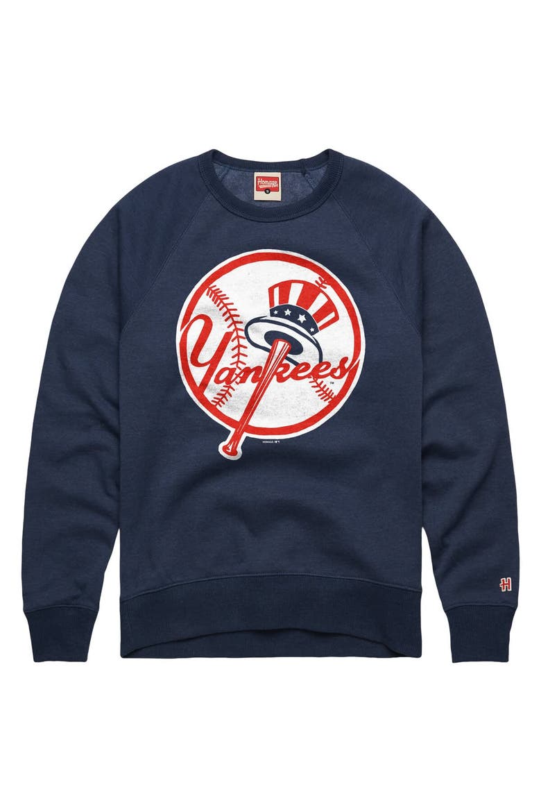 Men's Homage  Navy New York Yankees Cooperstown Collection Raglan Tri-Blend Sweatshirt, Main, color, Navy