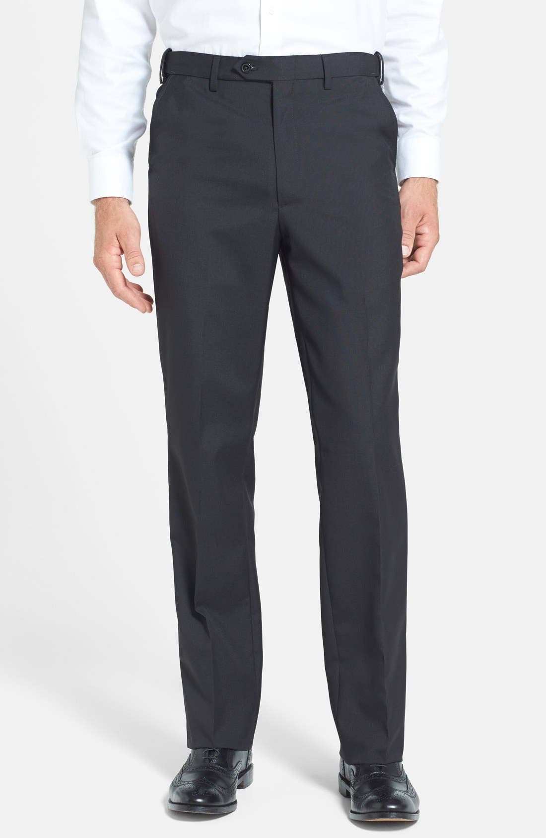 Self Sizer Waist Plain Weave Flat Front Washable Trousers