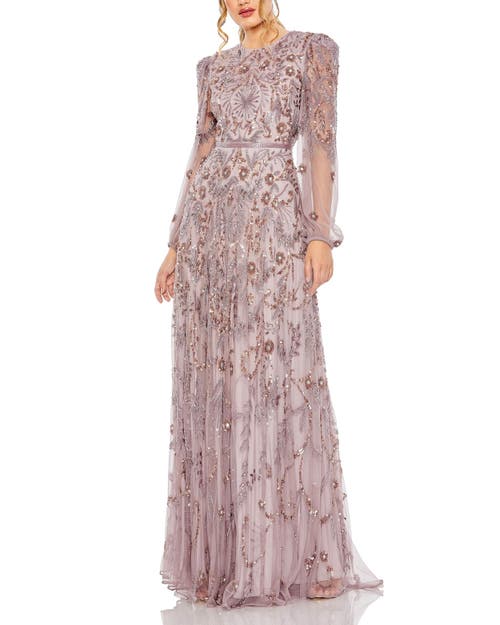 Mac Duggal Puff Sleeve Embellished A-line Gown