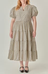 English Factory Print Puff Sleeve Midi Dress