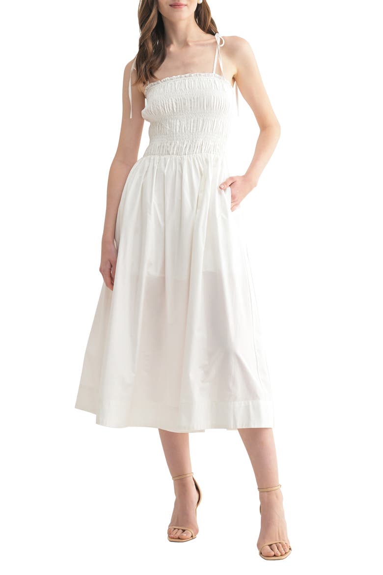 Smocked A-Line Dress, Main, color, WHITE