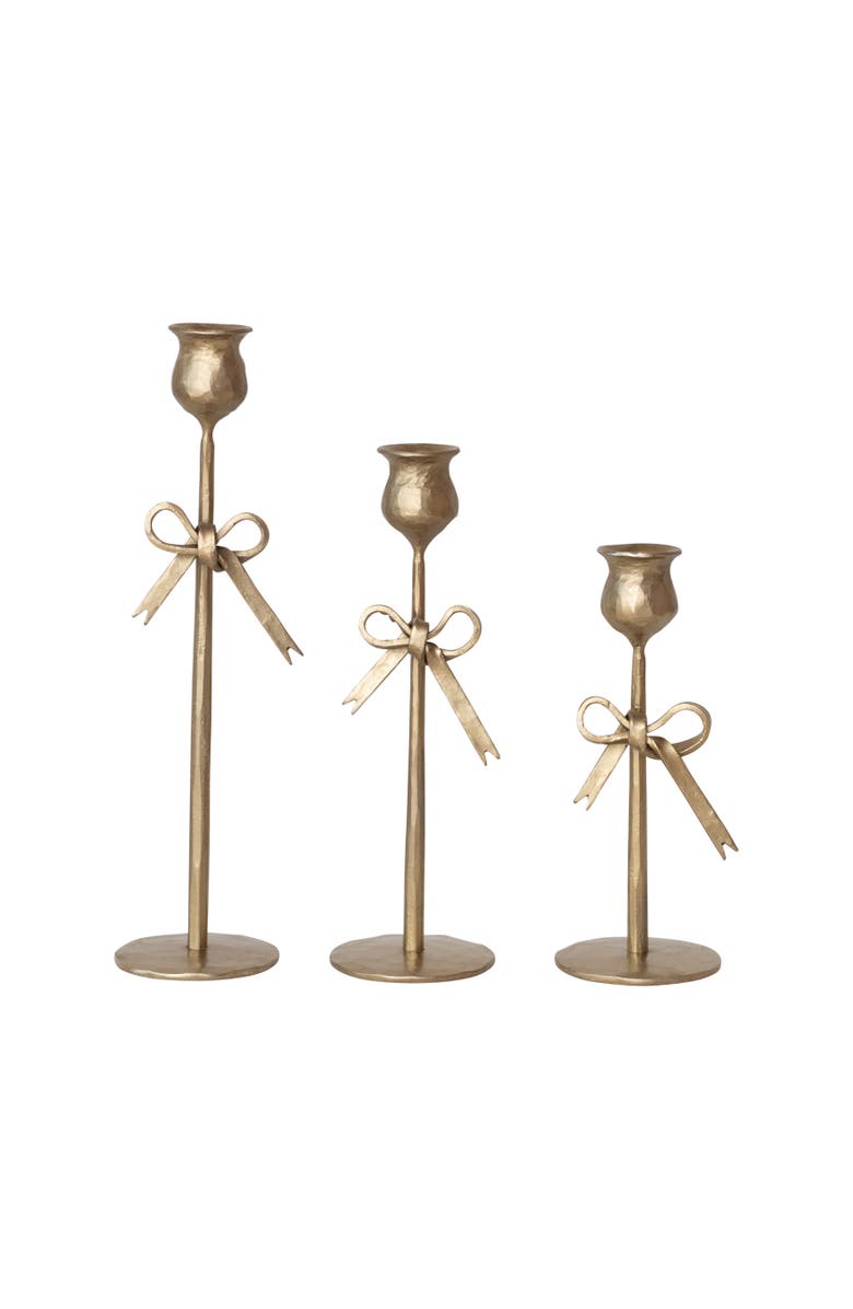 Storied Home 3-Piece Bow Shaped Taper Candle Holders, Main, color, Brass