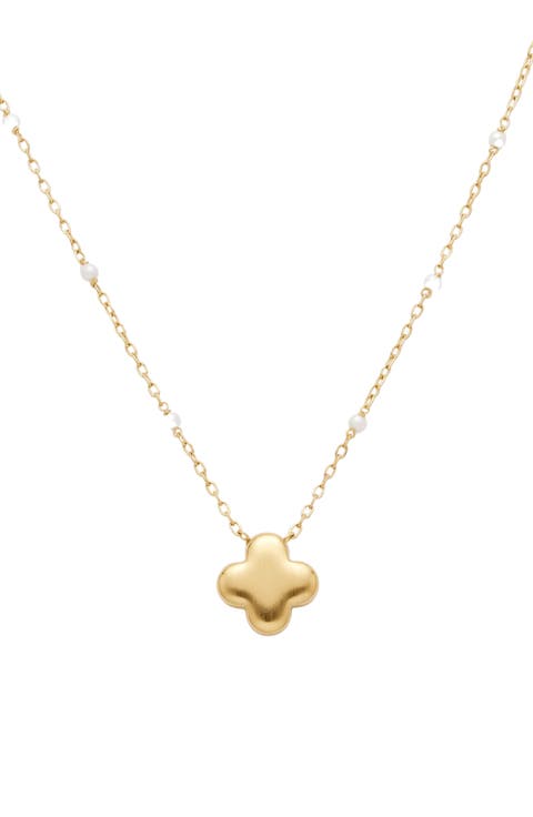 White Enamel Puffy Clover Necklace