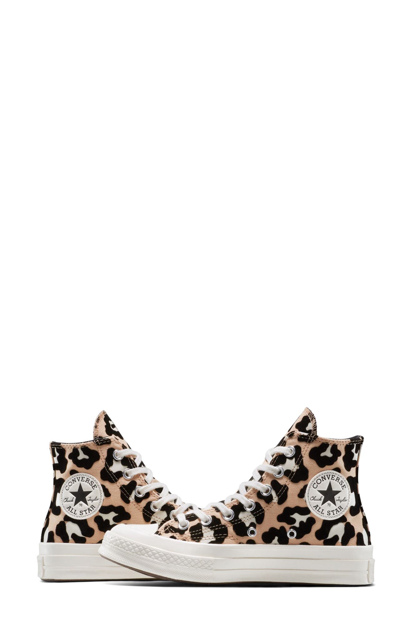 Converse Chuck 70 Flocked Leopard Print Canvas High Top Sneaker, Alternate, color, Black/ Coastal Dune/ Egret