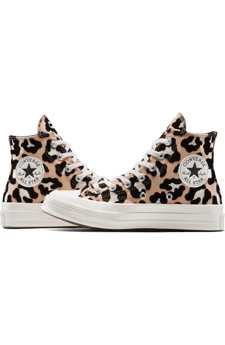 Converse Chuck 70 Flocked Leopard Print Canvas High Top Sneaker, Alternate, color, Black/ Coastal Dune/ Egret