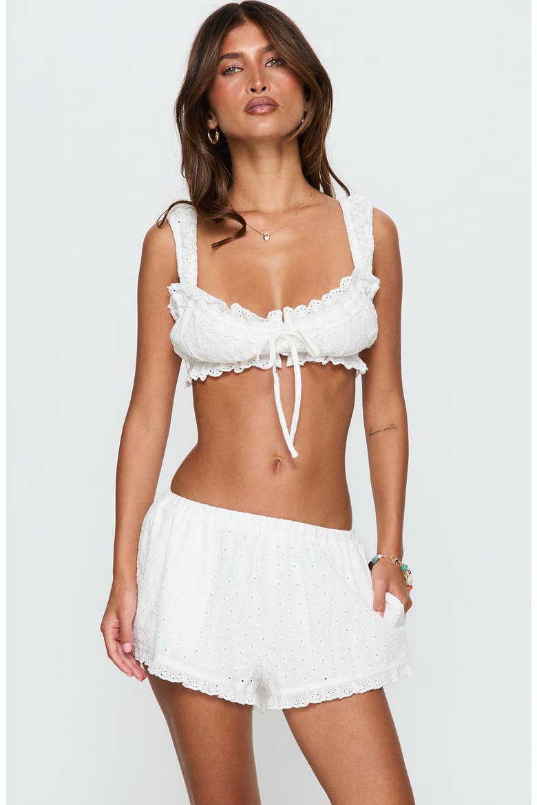 Midnight Sugar Eyelet Frilled Shorts, Alternate, color, WHITE