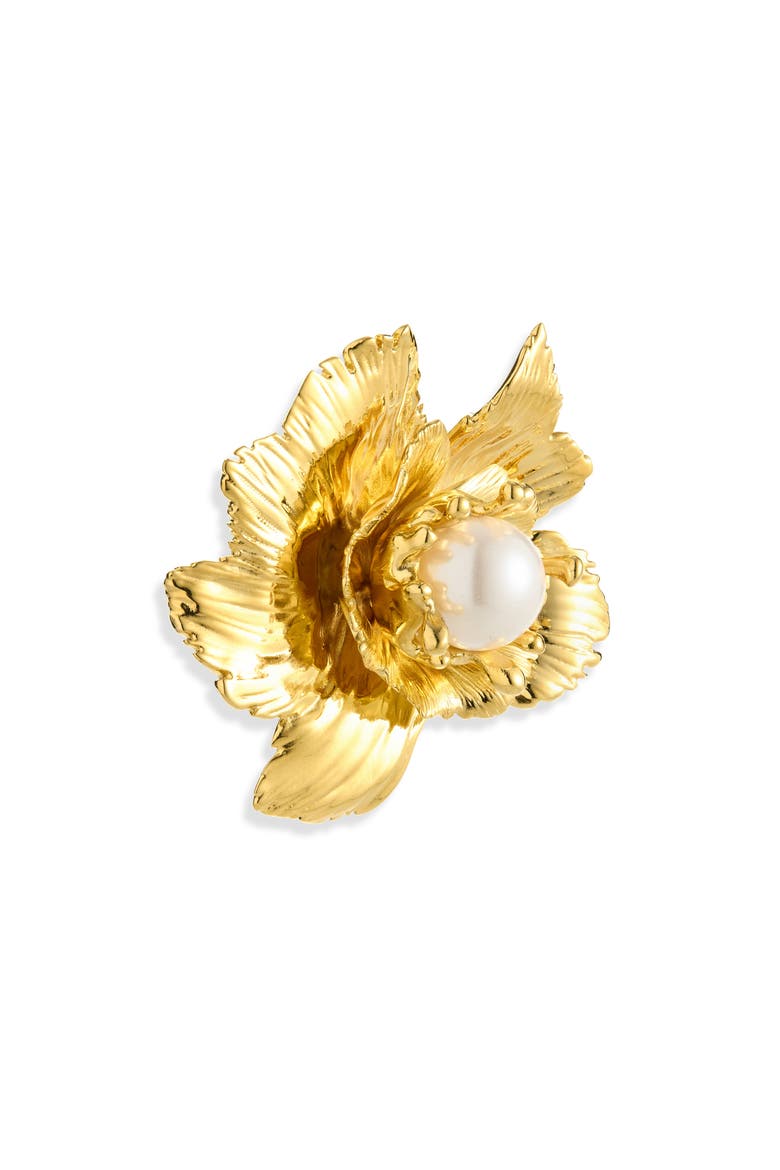 Wild Poppy Faux Pearl Clip-On Earrings, Alternate, color, GOLD