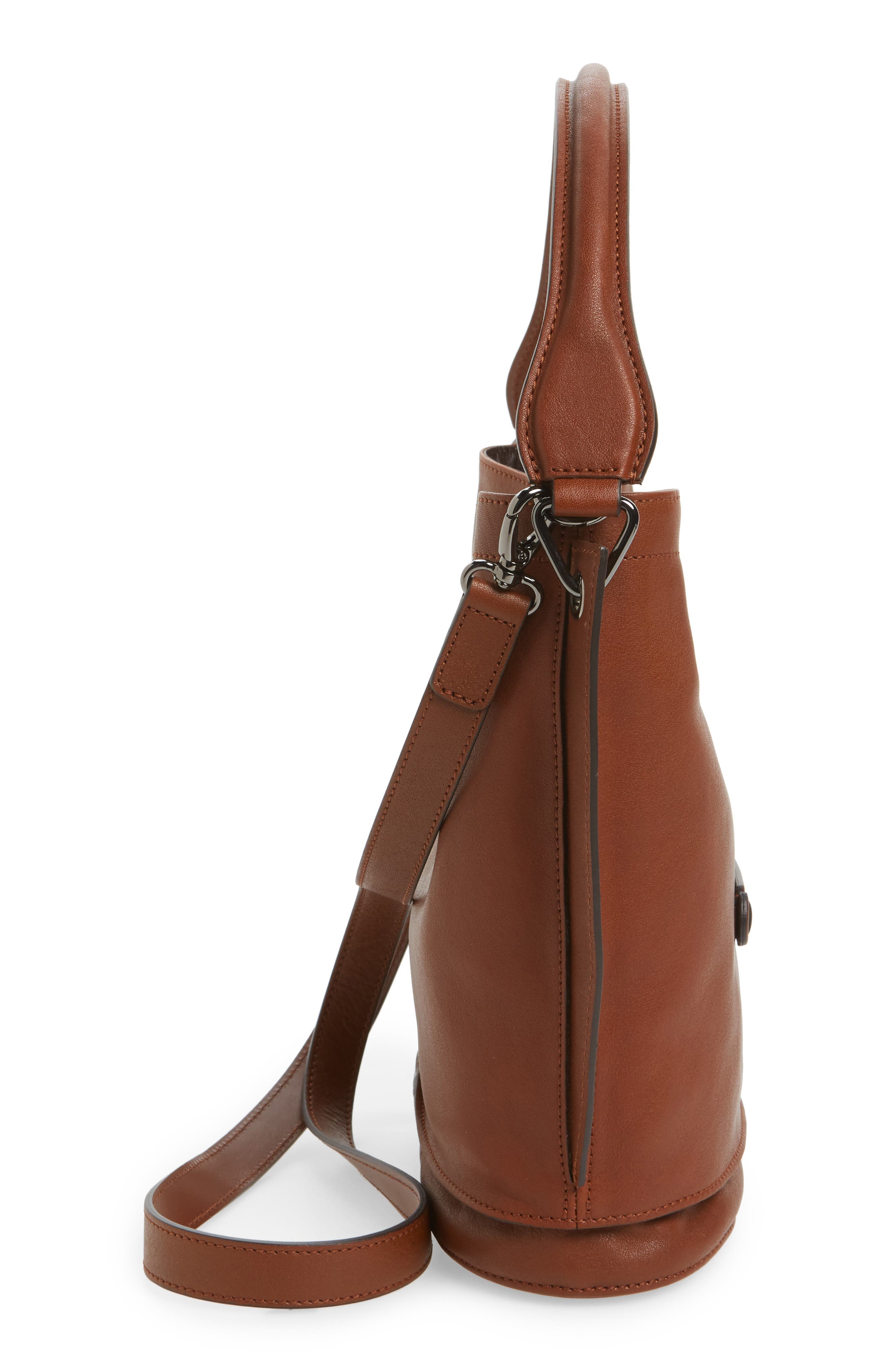 3D Leather Bucket Bag, Alternate, color, COGNAC