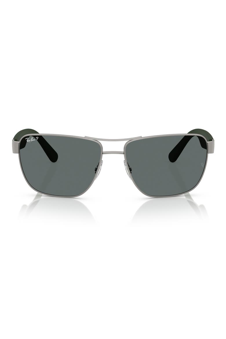 RB3745L 63mm Polarized Rectangular Sunglasses, Main, color, BRUSHED GUNMETAL / DARK GREY