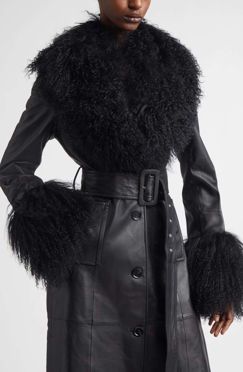 Stand Studio Monica Lambskin & Genuine Shearling Coat, Alternate, color, Black/ Black