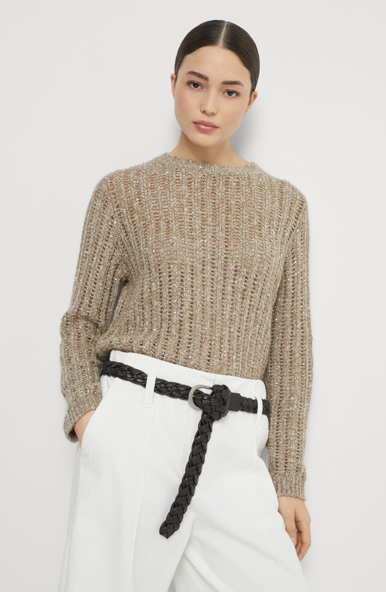 Brunello Cucinelli Dazzling rib sweater, Alternate, color, Camel