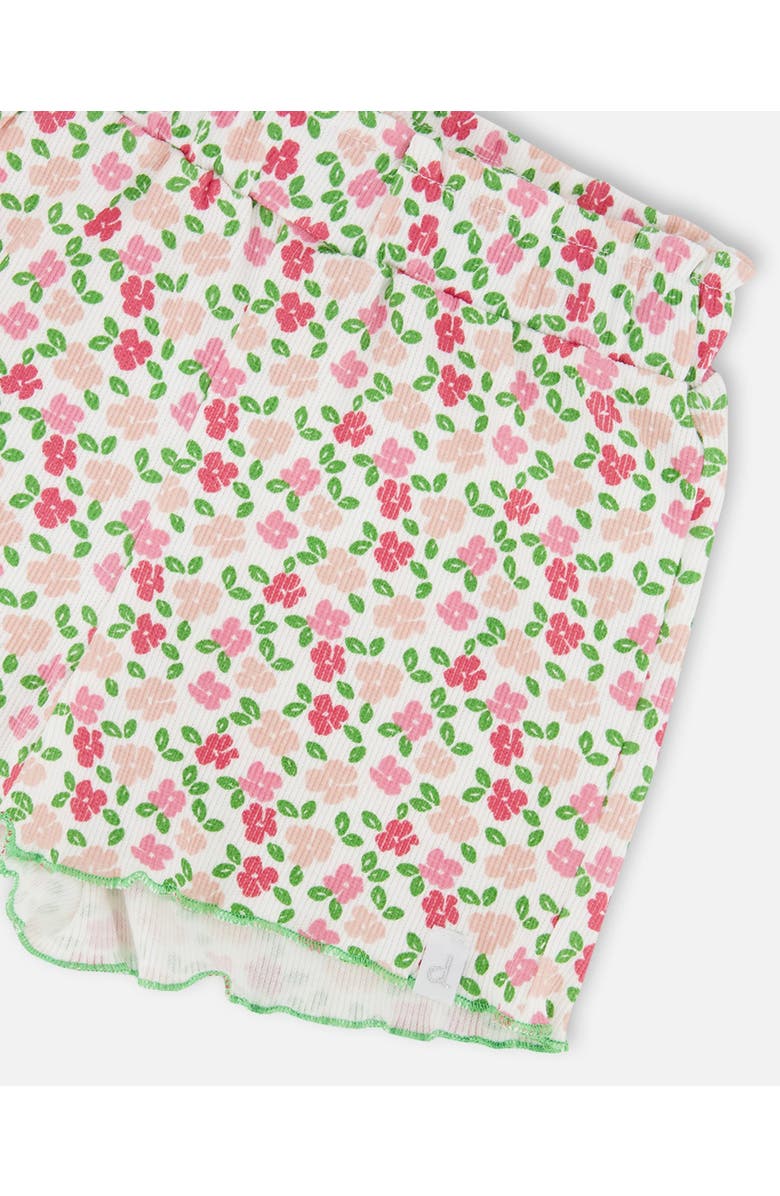 Deux par Deux Girl's Printed Ribbed Short Small Flowers On White Background, Alternate, color, 