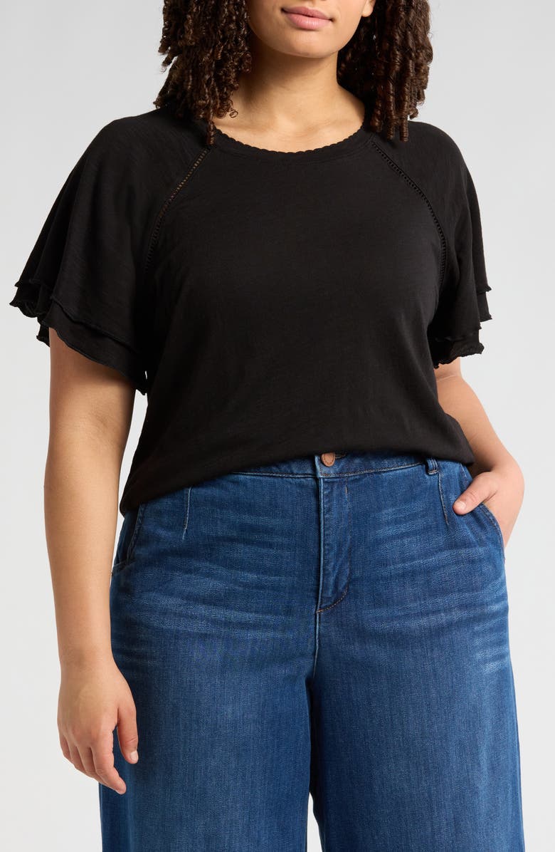 Wit & Wisdom Flutter Sleeve Cotton Blend T-Shirt, Main, color, 