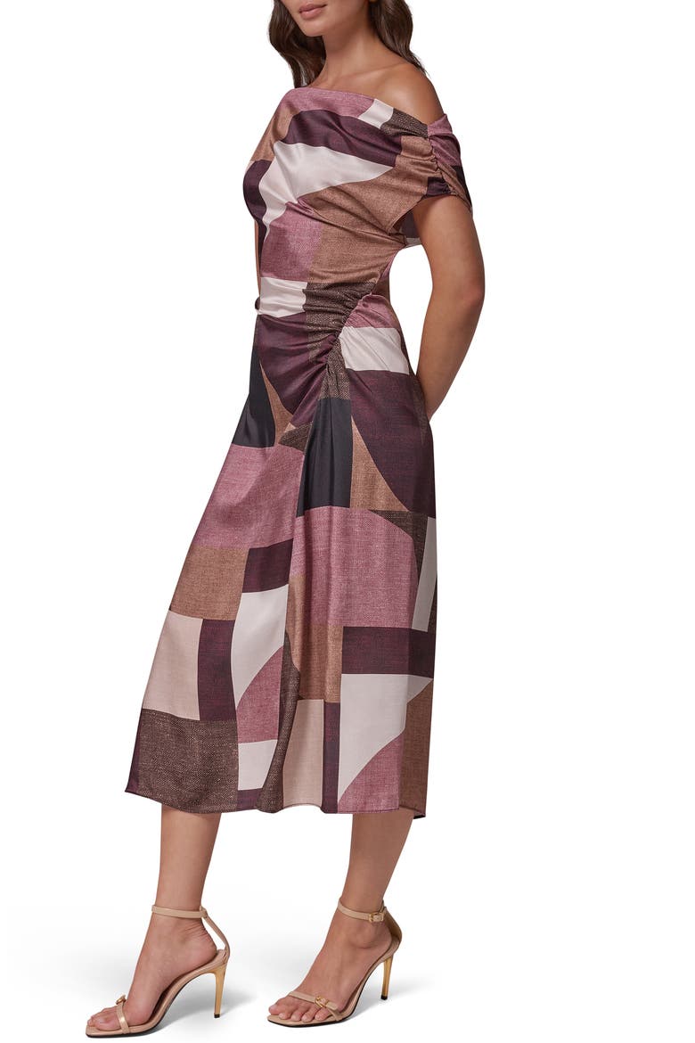 Colorblock One-Shoulder Twill Midi Dress, Alternate, color, BLK/ CAMEL MULTI