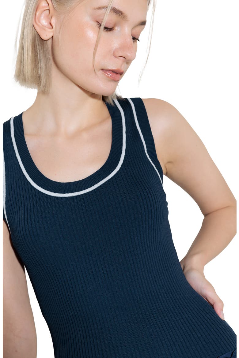 Mixed Media A-Line Dress, Alternate, color, NAVY/ WHITE