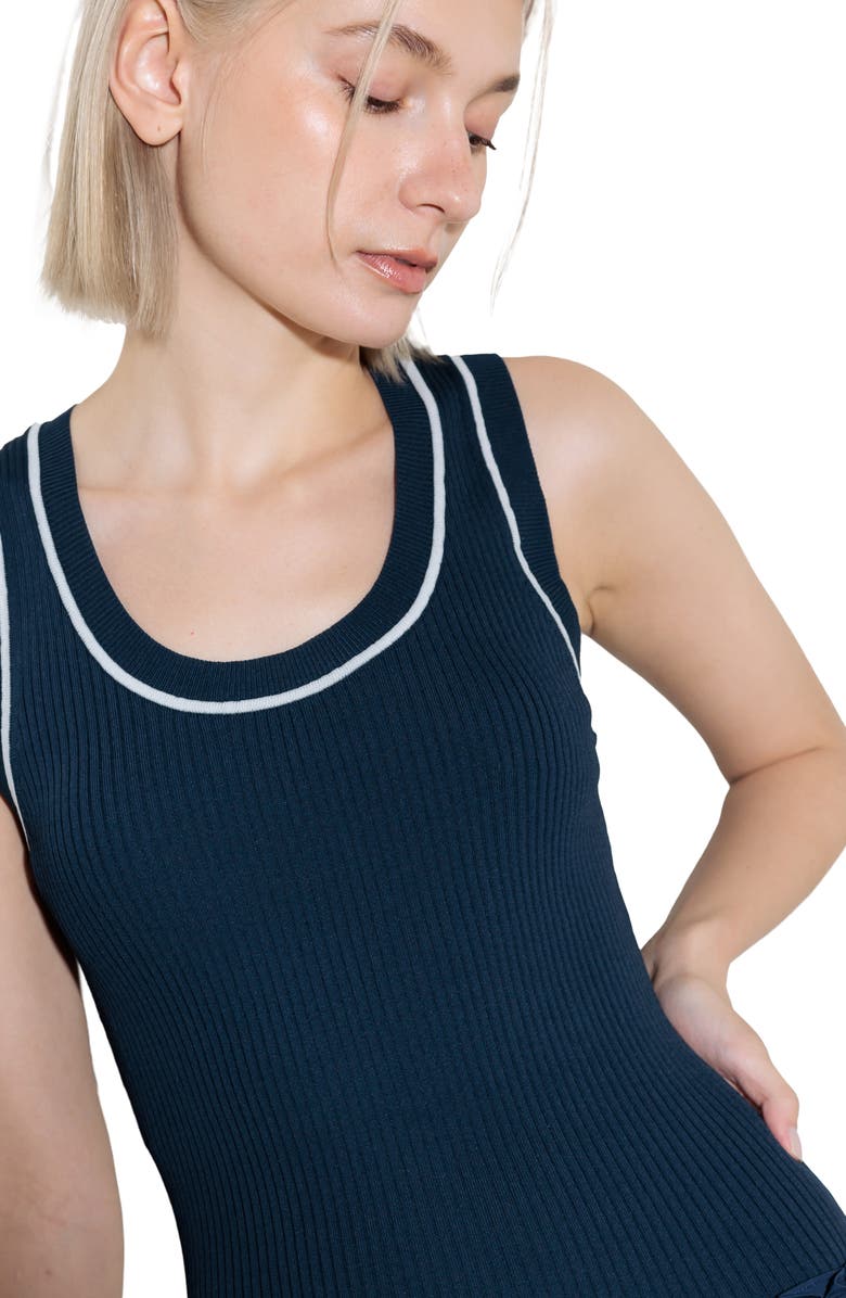 FREEMARKET Mixed Media A-Line Dress, Alternate, color, Navy/ White