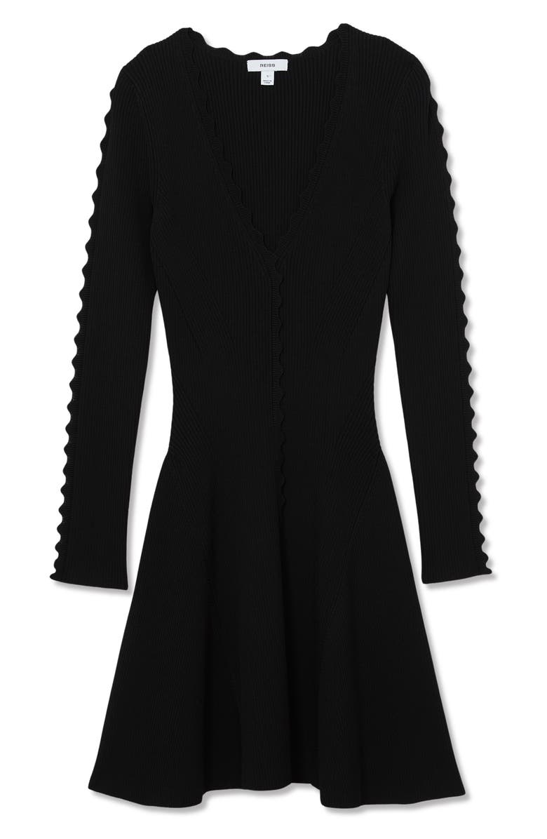 Reiss Orla Long Sleeve Belted Rib Minidress, Alternate, color, Black