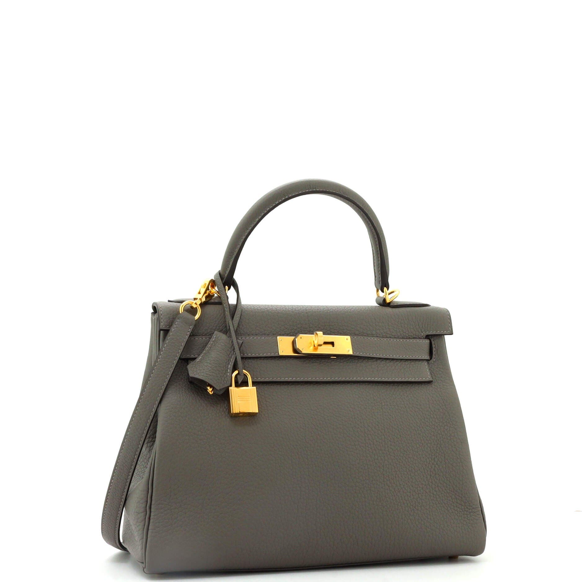 Pre-Owned Hermes Kelly Handbag Grey Clemence with Gold Hardware 28, Alternate, color, 