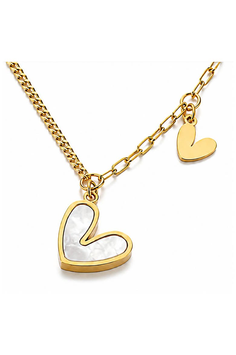 Double Heart Charm Necklace, Alternate, color, GOLD