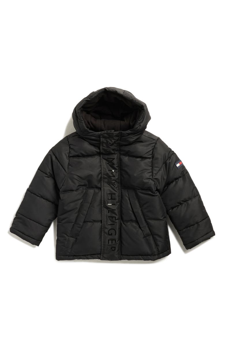 Tommy Hilfiger Kids' Channel Quilted Hooded Puffer Jacket, Main, color, Tommy Black