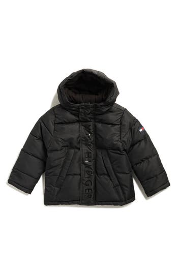 Tommy Hilfiger Kids' Channel Quilted Hooded Puffer Jacket In Black