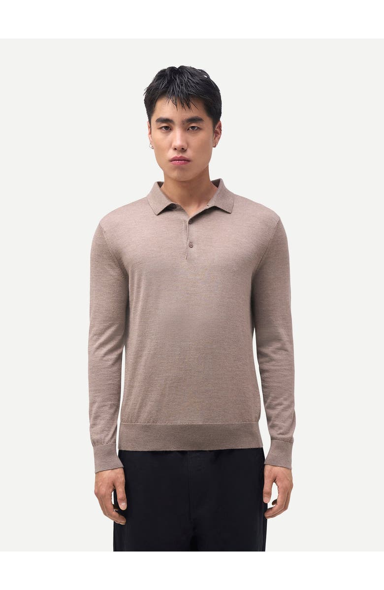 Gobi Cashmere Men Classic Polo Shirt with Long Sleeve, Main, color, Taupe