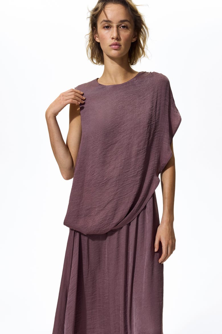 Draped Satin Dress, Alternate, color, Dark purple