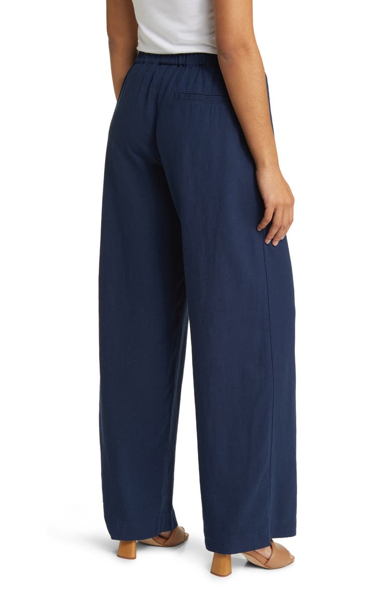 Wide Leg Pull-On Linen Blend Pants, Alternate, color, NAVY PEACOAT