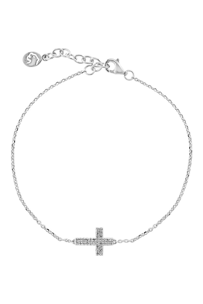 Sterling Silver Pavé Diamond Cross Bracelet - 0.09ct., Main, color, WHITE
