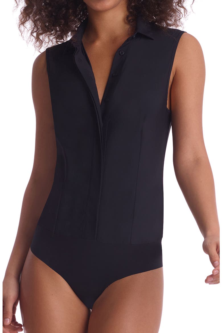 Sleeveless Button-Up Bodysuit, Main, color, BLACK
