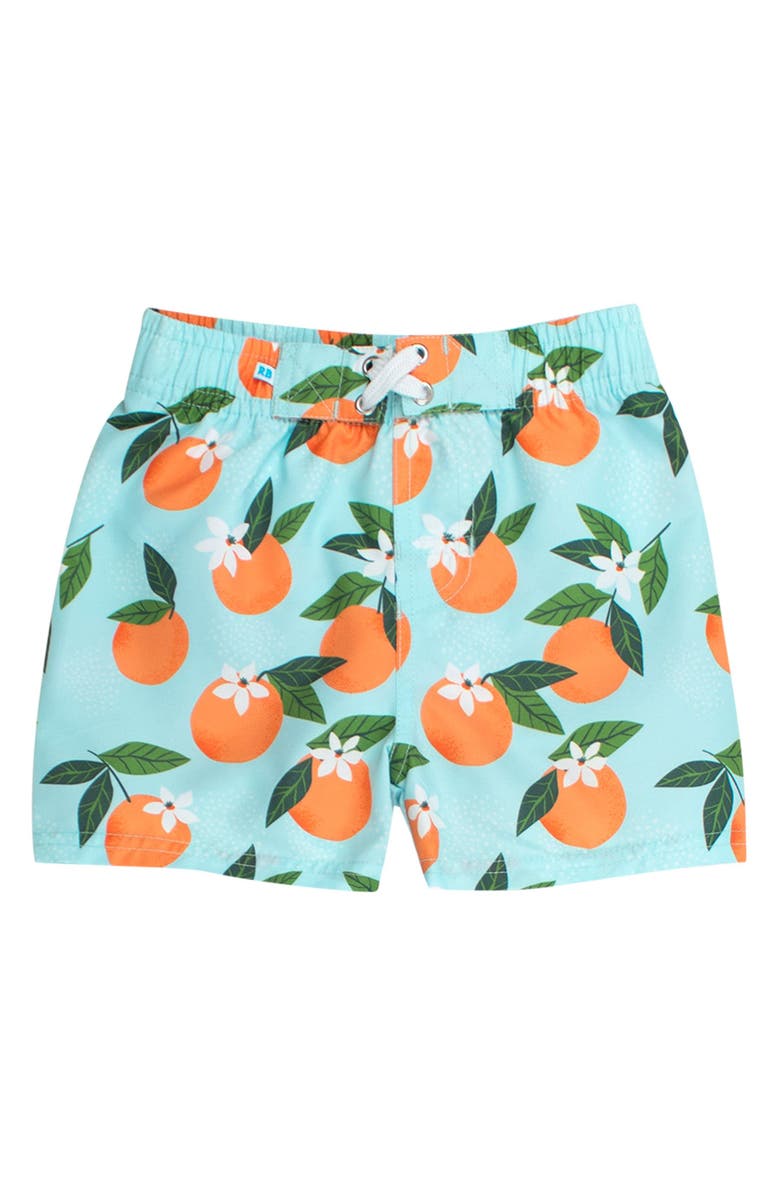 RuggedButts Boys Orange You The Sweetest UPF50+ Swim Trunks, Main, color, Blue Orange You The Sweetest
