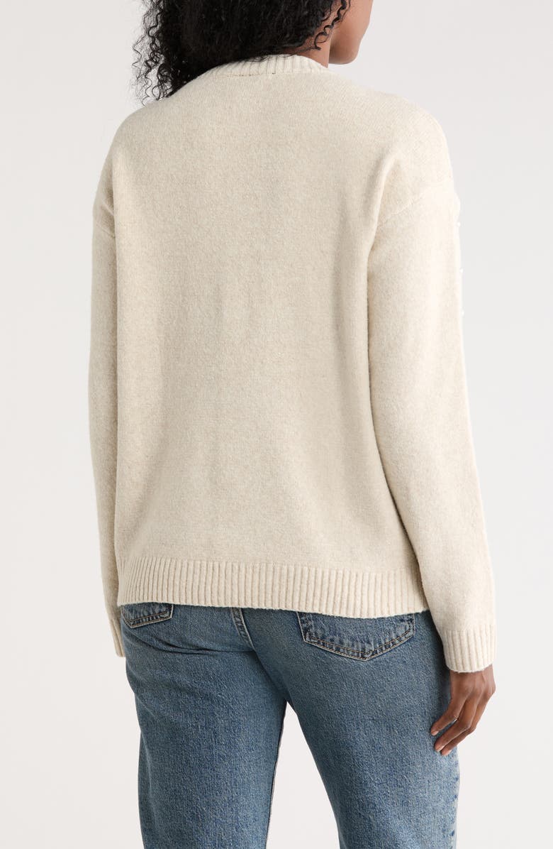 Bobeau Heart Faux Pearl Sweater, Alternate, color, Oatmeal