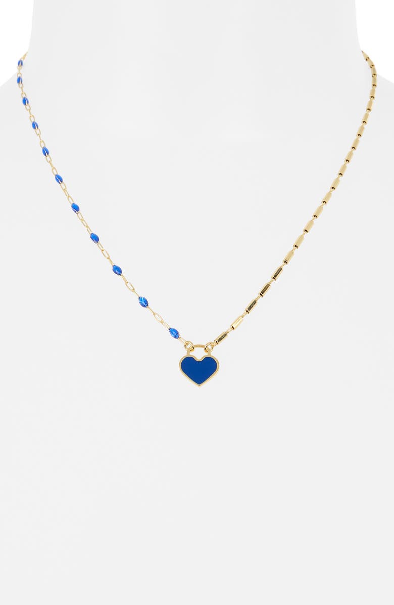 MESHMERISE Mixed Station Chain Heart Pendant Necklace, Alternate, color, Yellow/Blue