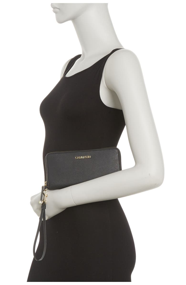 Calvin Klein Saffiano Leather Zip Around Wallet, Alternate, color,