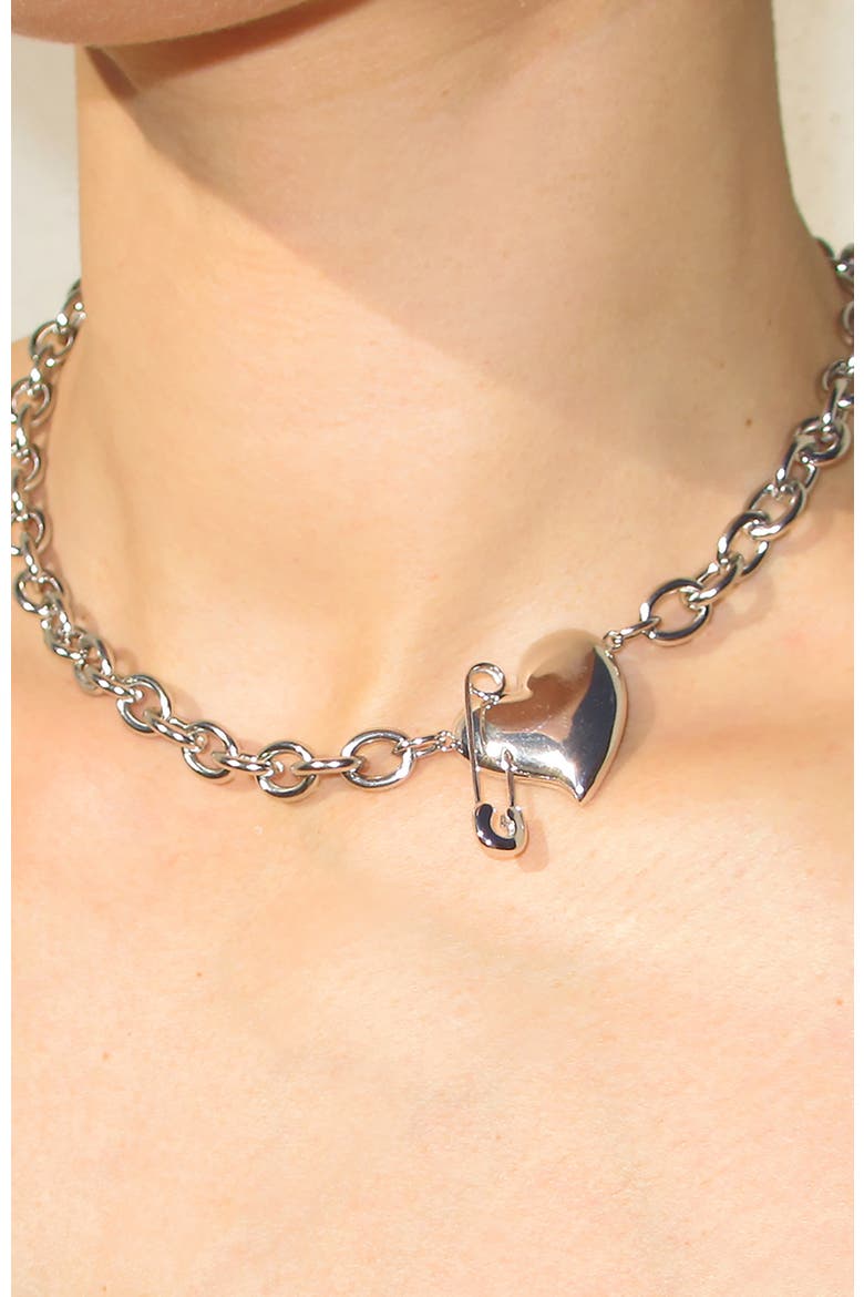 Pin Through My Heart Chain, Alternate, color, Silver