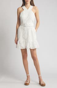 CIEBON Braylee Lace Eyelet Belted Sleeveless Minidress
