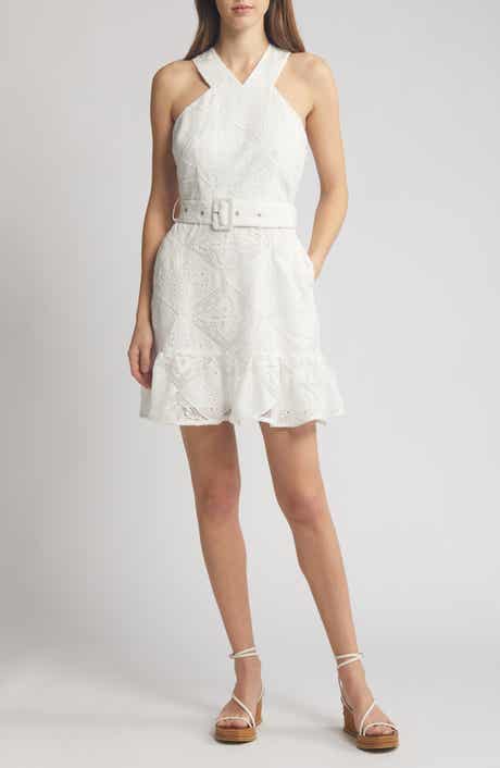 CIEBON Braylee Lace Eyelet Belted Sleeveless Minidress