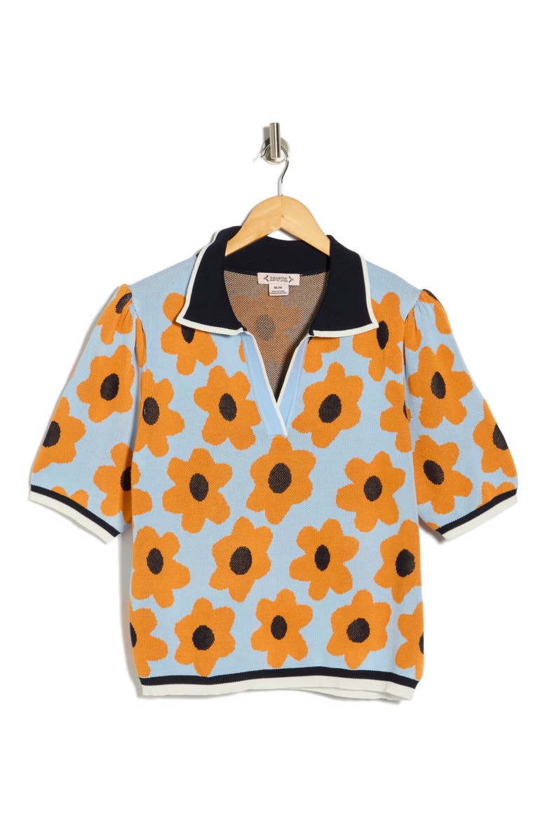 Flower Polo Sweater, Main, color, AIRY BLUE/ORANGE MULTI
