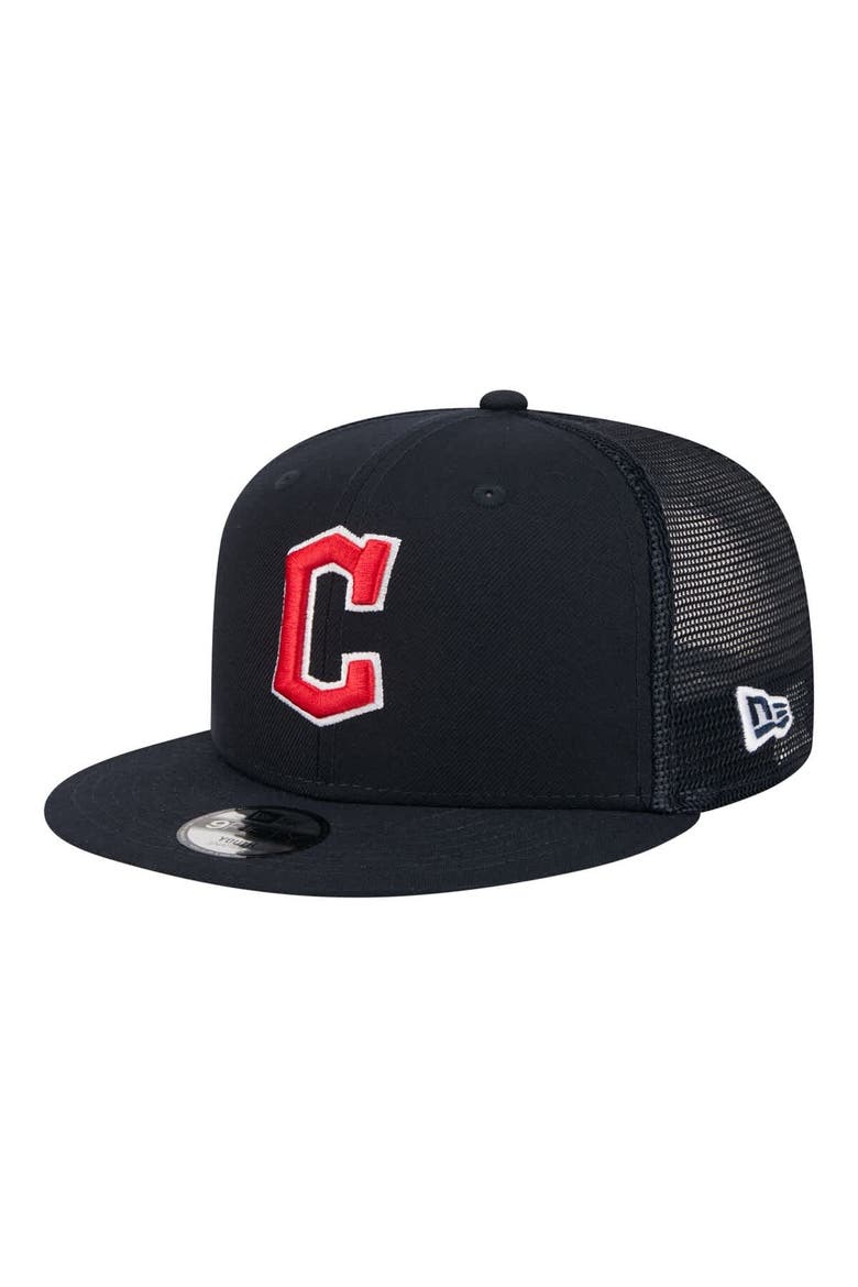 Youth New Era  Navy Cleveland Guardians 9FIFTY Trucker Snapback Hat, Main, color, Navy