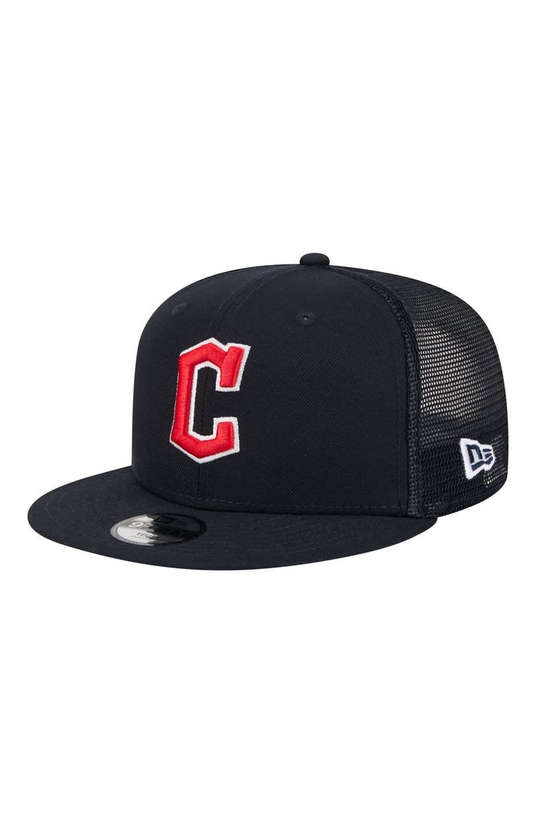 New Era Youth New Era Navy Cleveland Guardians 9FIFTY Trucker Snapback Hat, Main, color, Navy