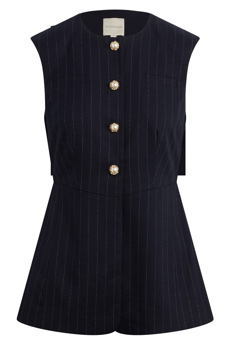 The Clocking In Pinstripe Button-Up Blouse, Alternate, color, NAVY PINSTRIPE