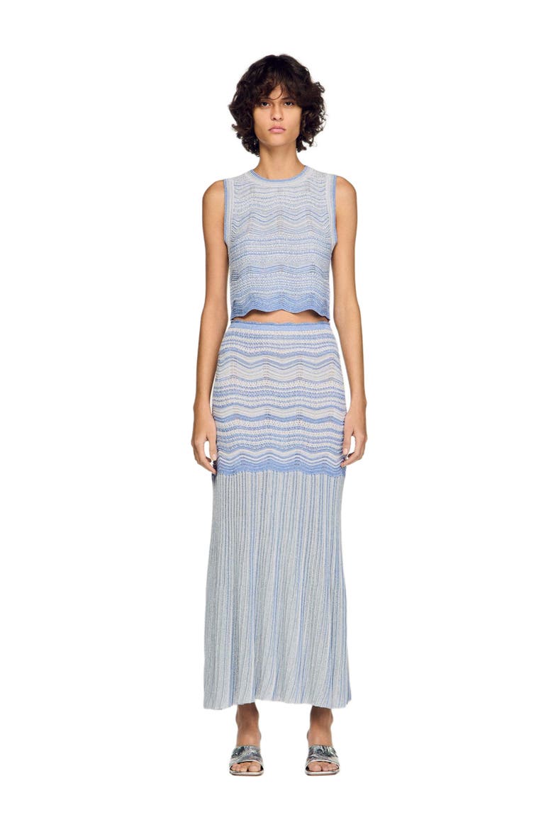 Cropped decorative knit top, Alternate, color, Sky blue