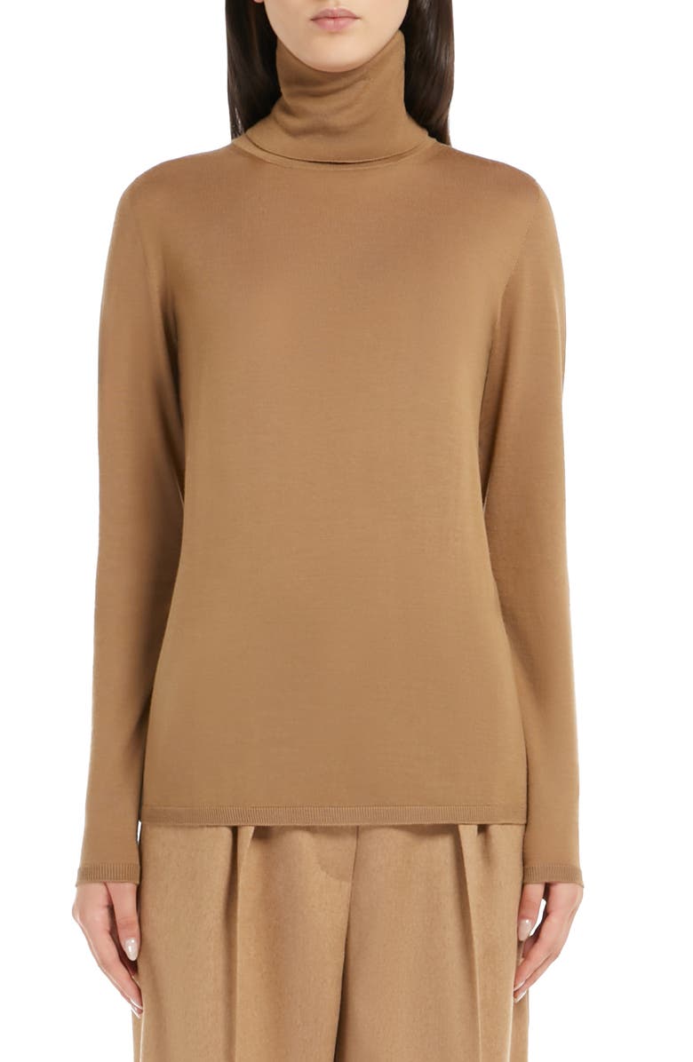 Max Mara Saluto Virgin Wool Turtleneck Sweater, Main, color, Camel