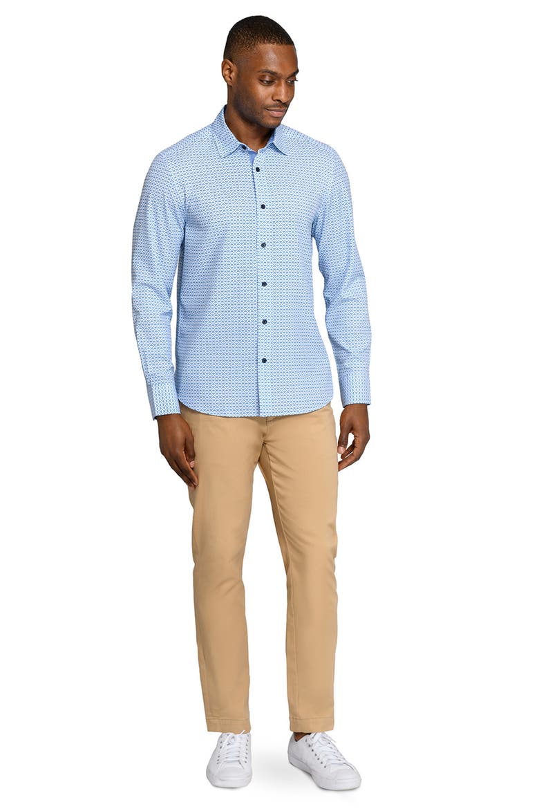 Square Geo Woven Long Sleeve Basic, Alternate, color, WHITE/BLUE